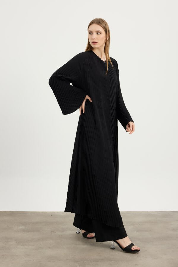 Siyah Pilise Detaylı Abaya - Görsel 2