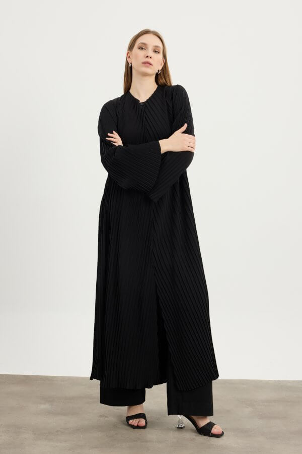 Siyah Pilise Detaylı Abaya - Görsel 3