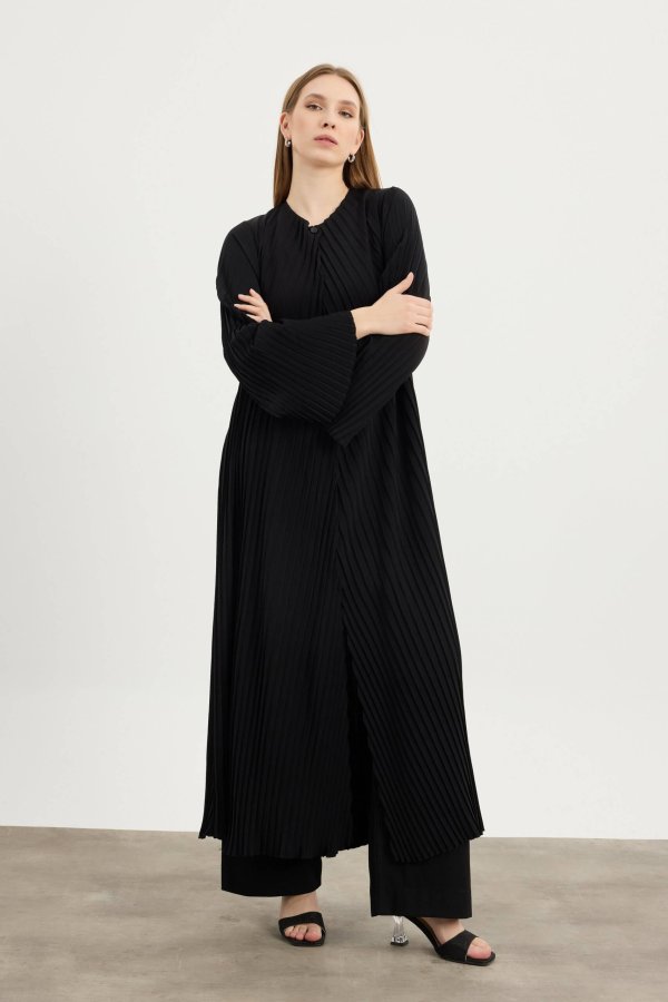 Siyah Pilise Detaylı Abaya - Görsel 3
