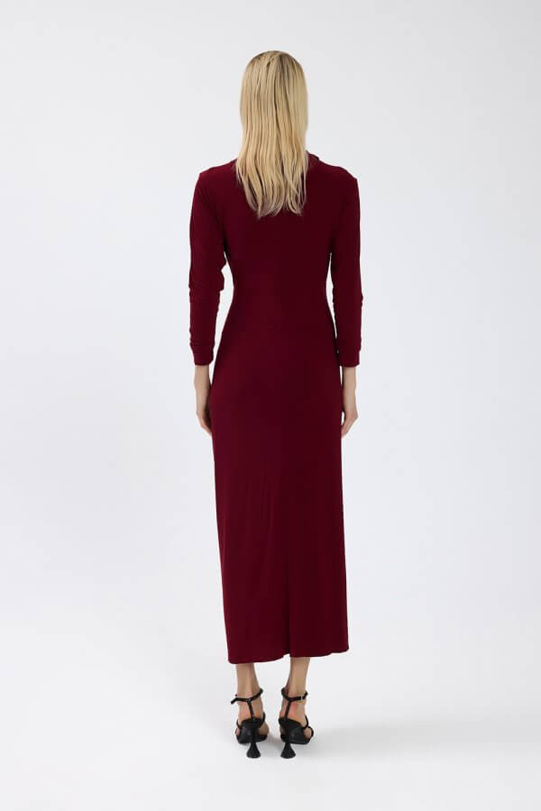 Bordo Drape Detaylı Elbise - Görsel 8