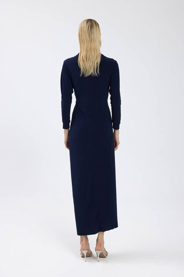Lacivert Drape Detaylı Elbise - Görsel 7