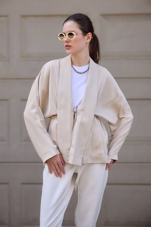 Bej Kraşlı Kimono