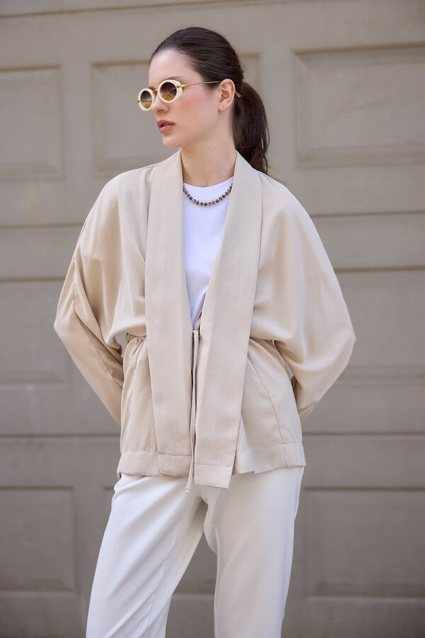 Bej Kraşlı Kimono - Görsel 6