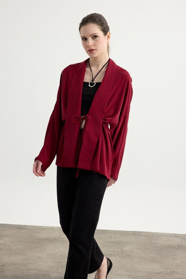 Bordo Kraşlı Kimono - Görsel 3
