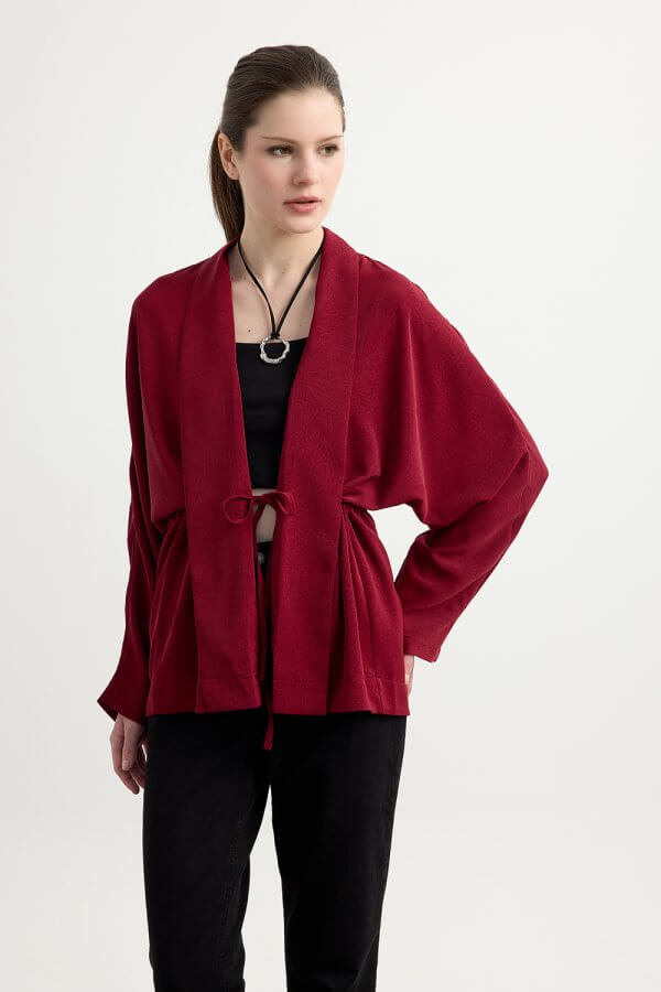 Bordo Kraşlı Kimono - Görsel 4