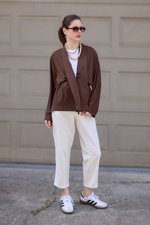Kahverengi Kraşlı Kimono