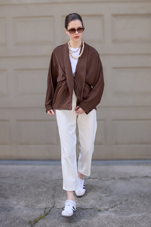 Kahverengi Kraşlı Kimono - Görsel 2