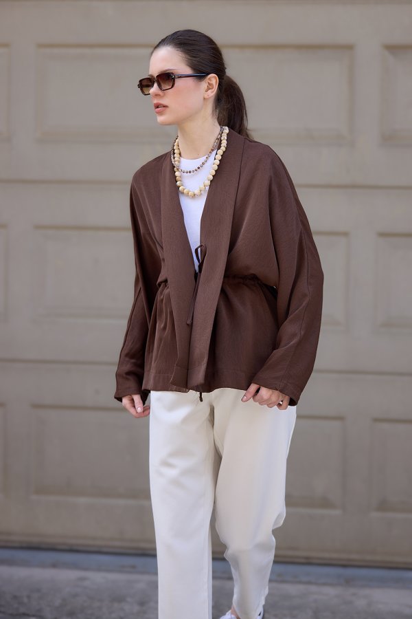 Kahverengi Kraşlı Kimono - Görsel 5