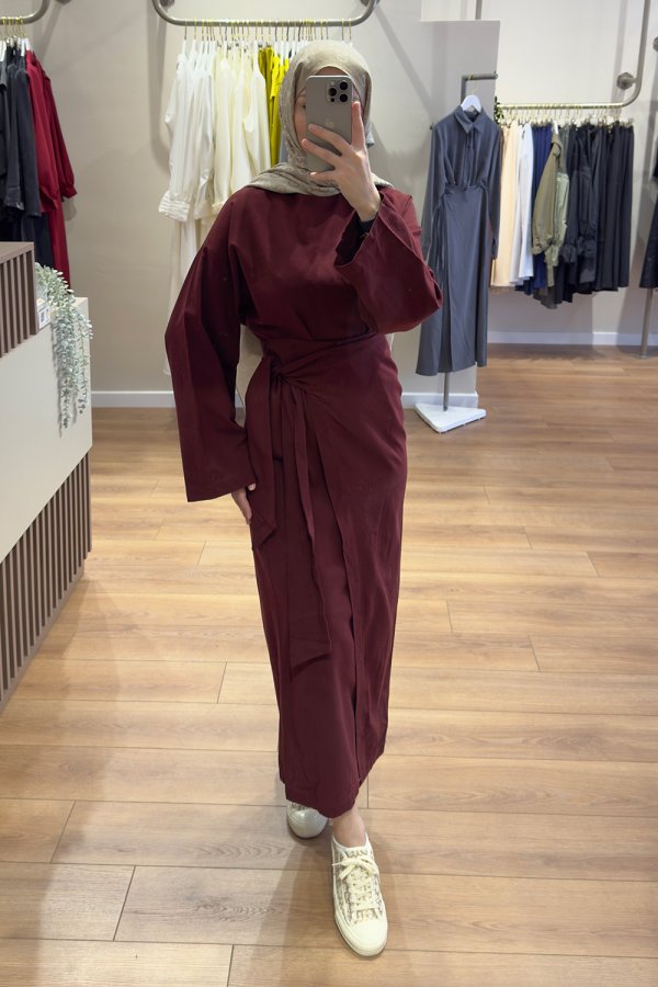 Bordo Keten Anvelop Bluz Takım - Görsel 5