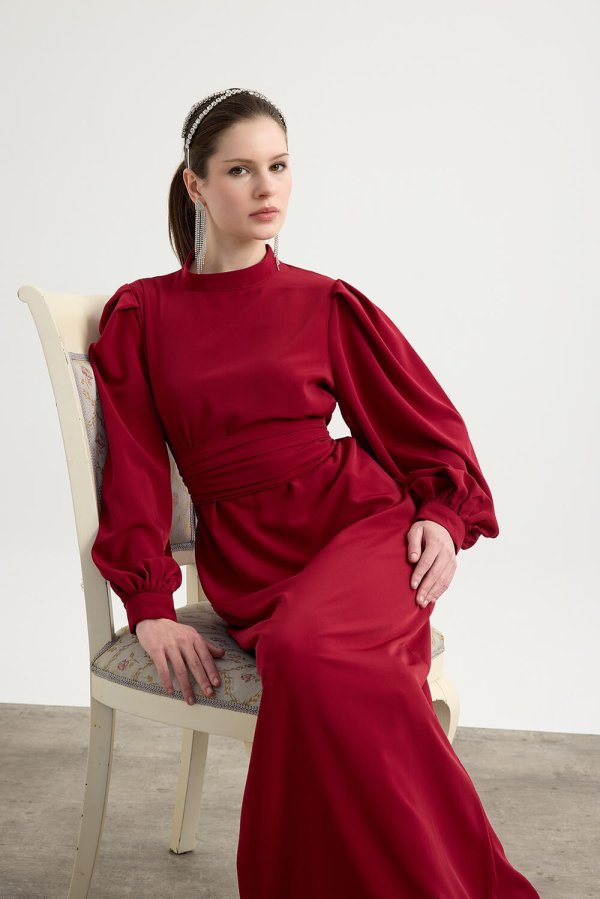 Bordo Nora Elbise - Görsel 6