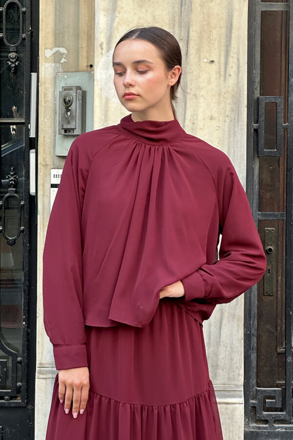 Bordo Şifon Etek Takım - Görsel 6