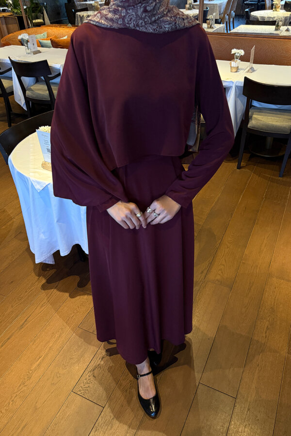 Bordo Pelerin Detaylı Elbise - Görsel 6
